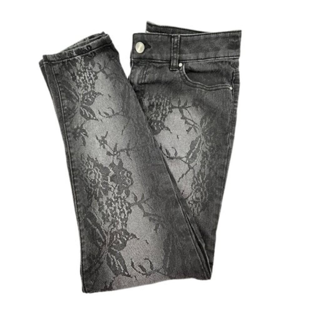 Chico’s Black Lace Overlay Skinny Jeans Women’s Size 0 Slim Ankle Stretch Denim